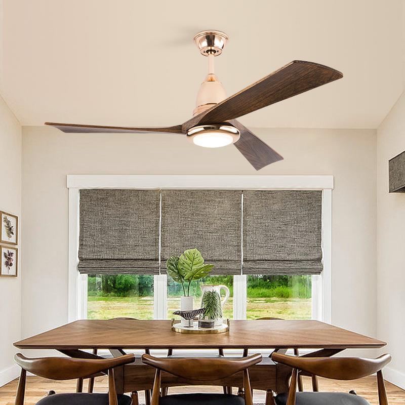 52寸胡桃木色实木风扇灯新款餐厅客厅吊扇一体灯具遥控吊扇