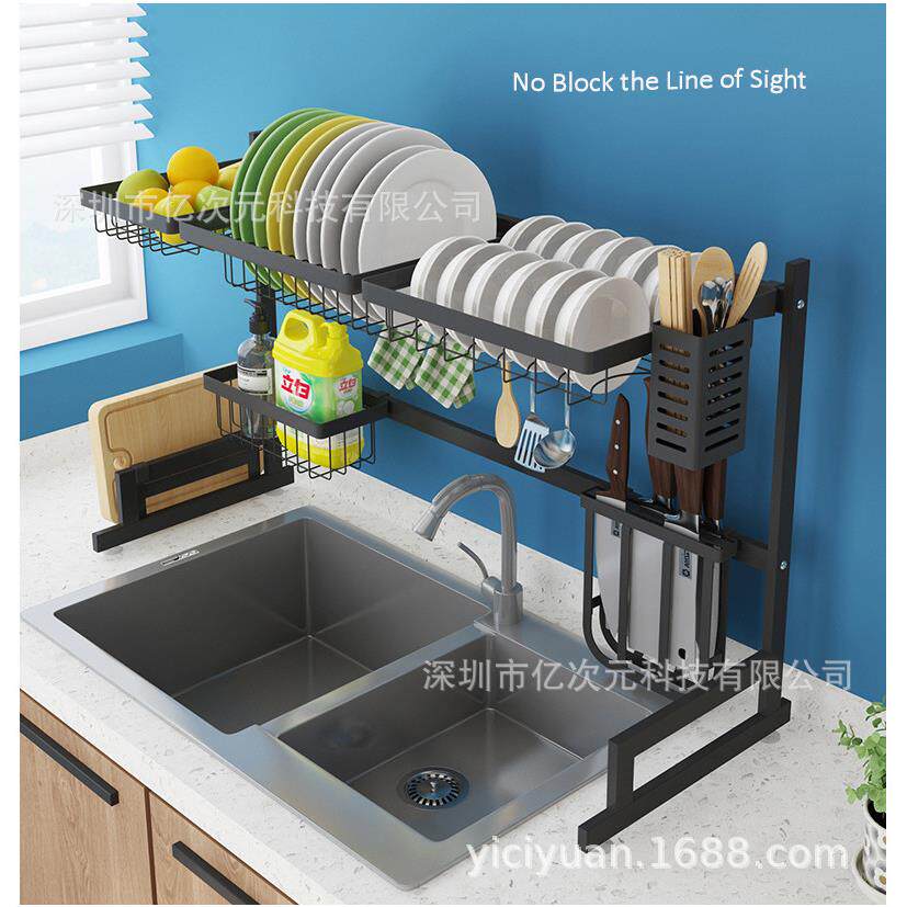 加厚版86-105cm可调节不锈钢滤水架厨房碗筷置物架免打孔安装