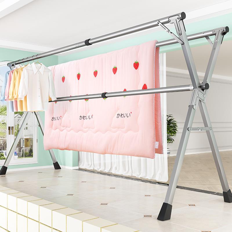 不锈钢晾衣架落地折叠室内家用阳台室外卧室凉伸缩式杆晒被子神器