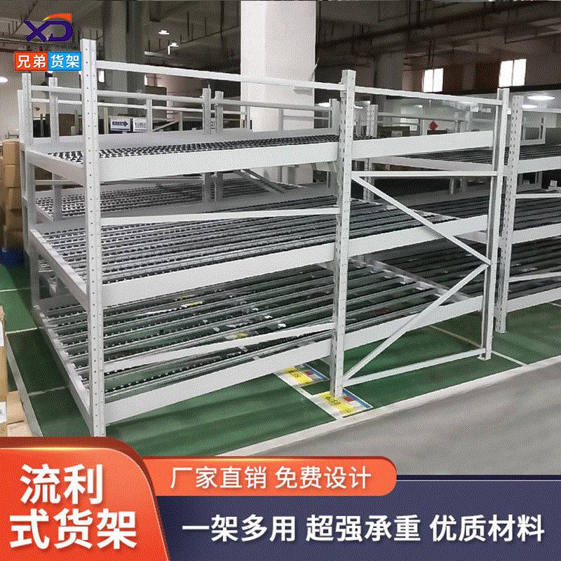电商分拣架厂家流利货架车间滑动带滚轮滚筒式架厂重型流利条货架