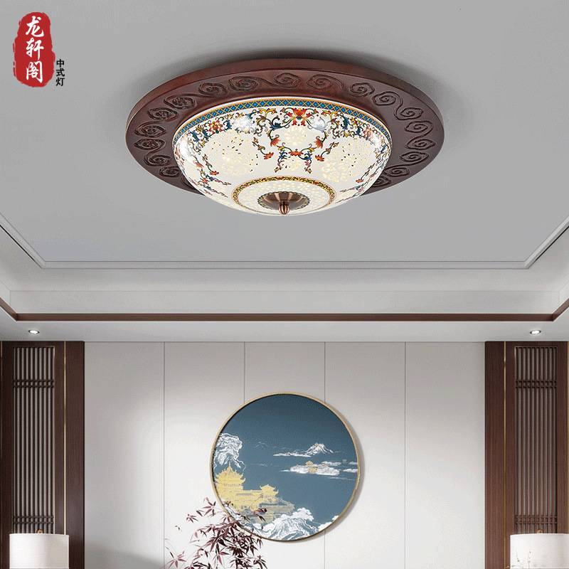 新中式仿古陶瓷过道灯走廊灯玄关灯实木led中式小吸顶灯阳台灯具