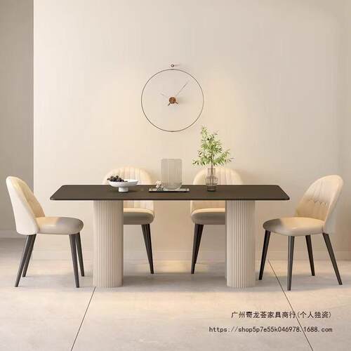 纯黑色岩板餐桌新意款式端现代简约家用0见详情高25小户型长方形