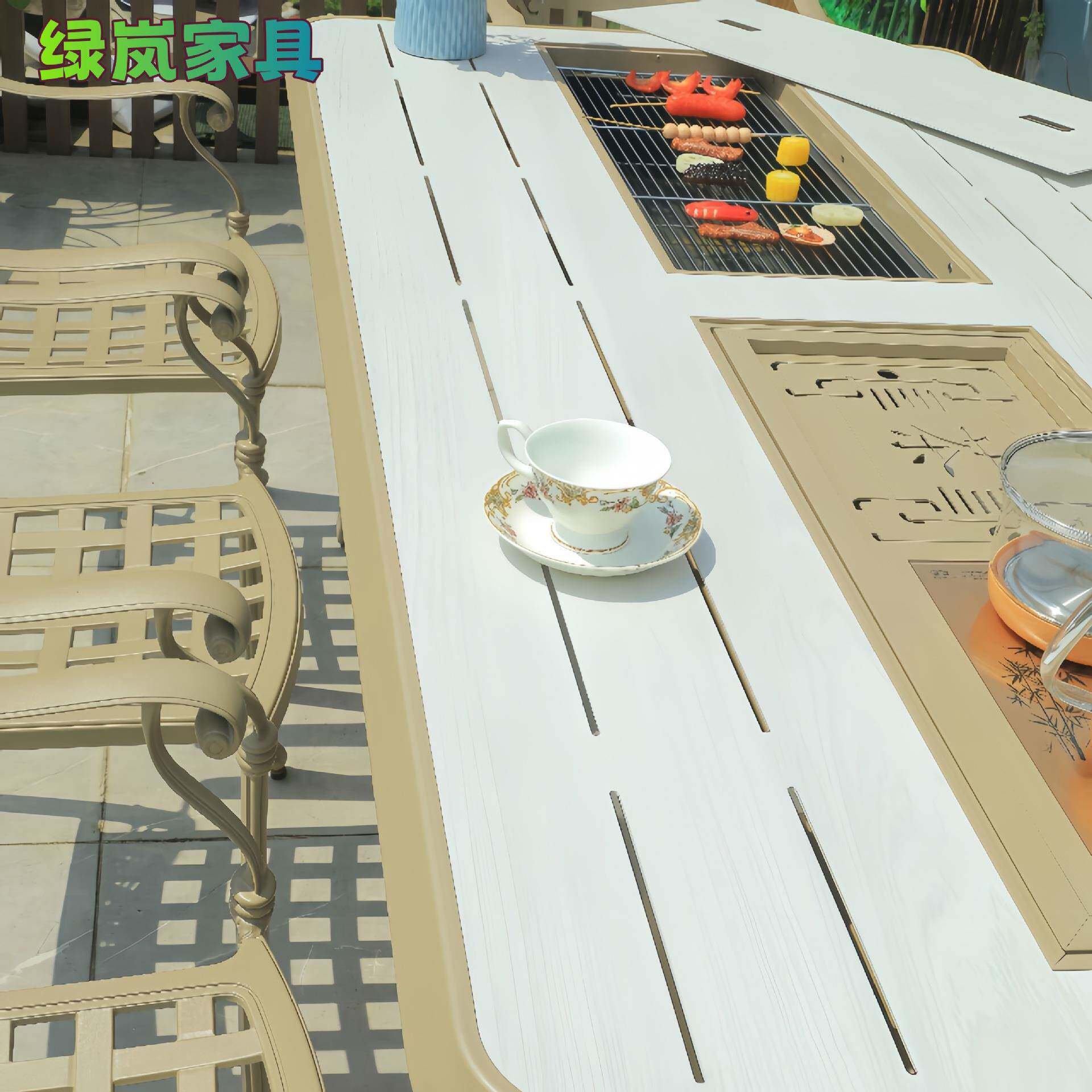 【季热林销夏款】别墅园铸铝烧烤台花露营地LL31园烧烤桌椅