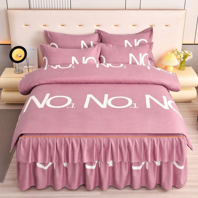 韩床裙罩床式亲肤磨毛四件版套公主风家纺被套件厂家直供三件套上