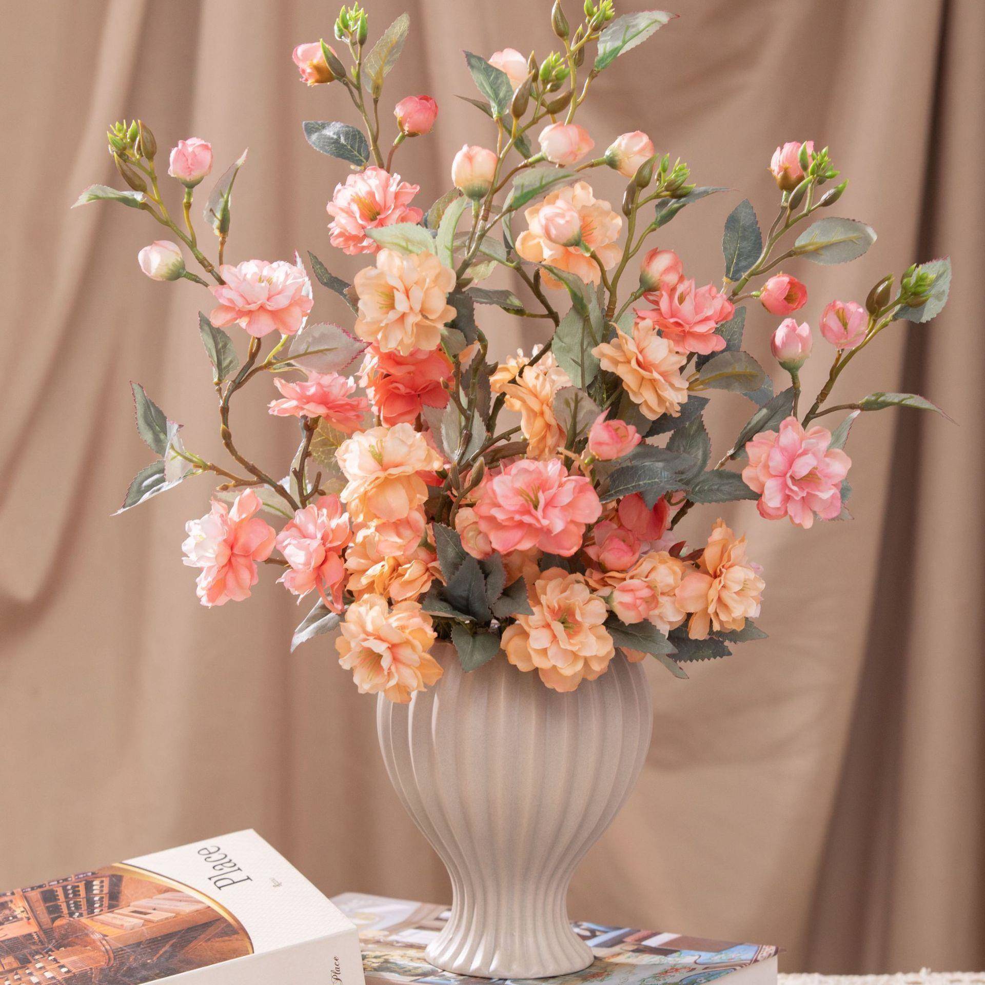 PDD71199法式假花摆件几茶花轻餐桌仿真花茶花艺客厅玄关花束装奢