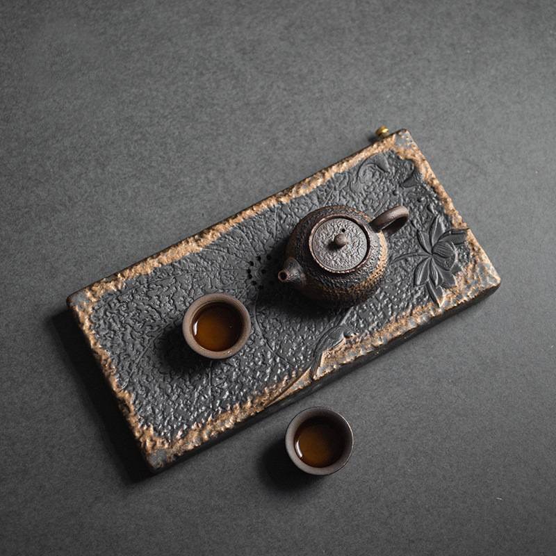 德玉堂粗陶干泡台茶盘排储两用简易茶海陶瓷家用壶承干泡盘小茶台
