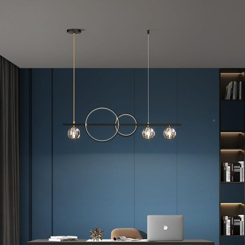 全铜现代简约水晶长餐吊灯圈圈个性计设师吊款台轻763奢吧灯办公