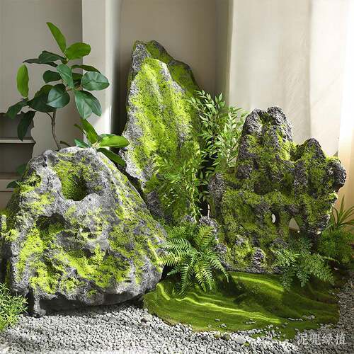 仿真假石头钢玻璃石头装饰道摆ST006件庭院绿造景具假山景植观配