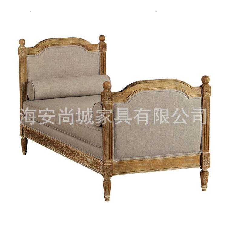 美式乡村实木复古床尾凳法式橡木贵妃榻床懒人沙发床欧式躺椅家具