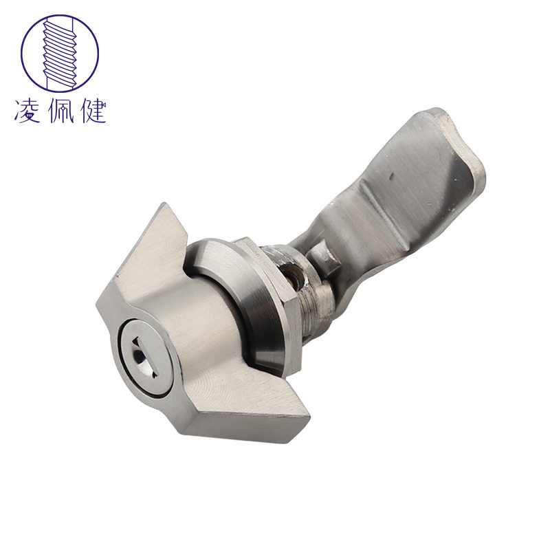 凌佩健316不锈钢旋钮锁一字锁芯手拧转舌锁户外工业箱体机柜门锁