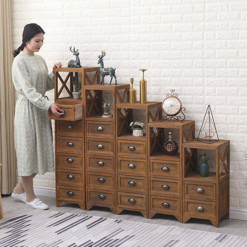 7T美式1815木简约超窄收纳柜实柜玄复古斗柜迷你床头小型抽屉夹缝