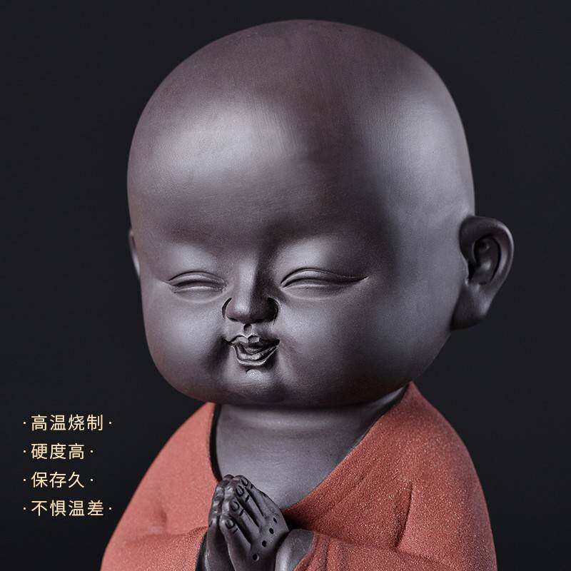 精品紫砂小和尚摆件家居客厅装饰品禅意小沙弥陶瓷人物工艺品摆设