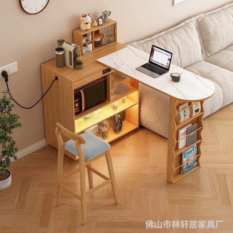 爆款实木吧台餐边柜一体可收缩伸缩折叠餐桌窄岛台家用客厅隔断柜