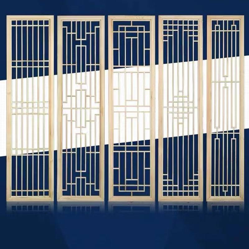 创意新中式仿古门窗 樟子松木屏风中式花窗 镂空背景隔断玄关装饰