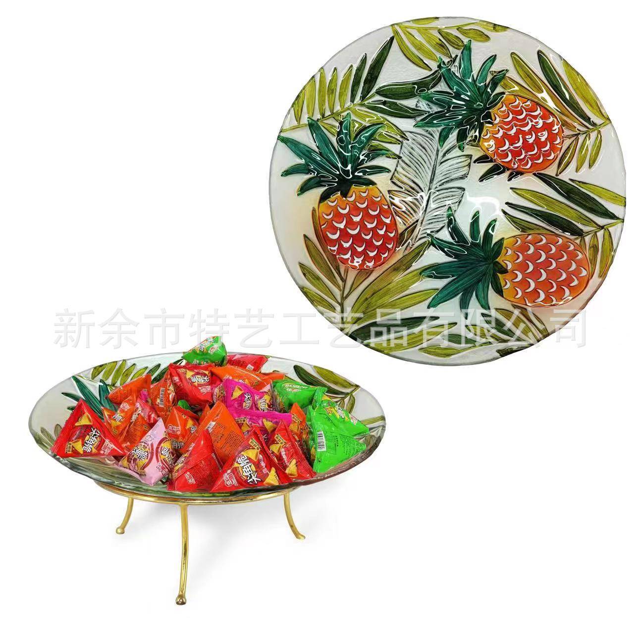 大号手工彩绘琉璃水果盘家居摆设菠萝