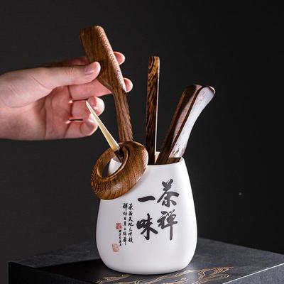赢匠羊脂玉德白瓷茶道六实君子化套装陶YJ-CD102瓷多功能收纳桶花