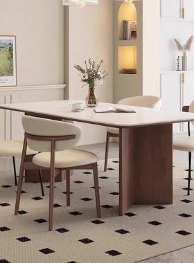 意法式实木岩板餐椅餐桌古简约现代桌家用组6357合复长方形小式户