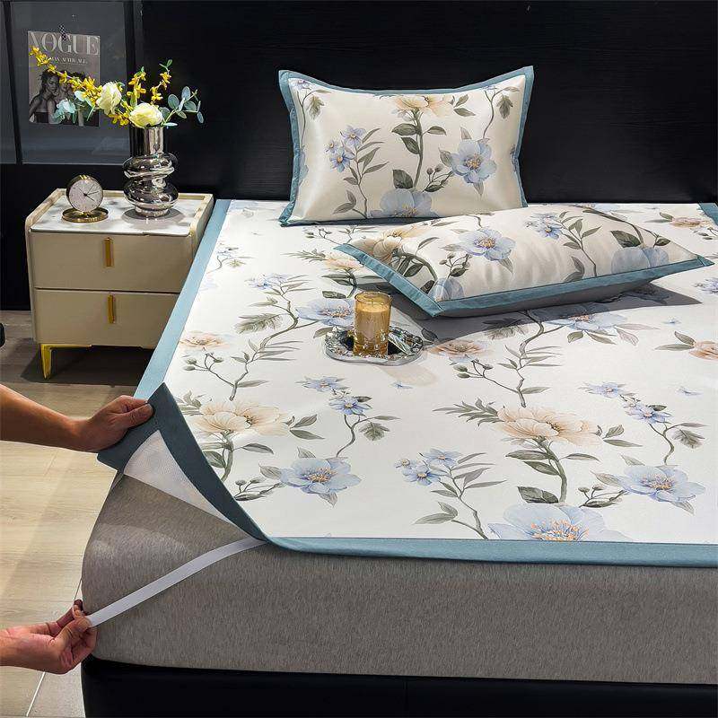 新款席新中式花卉a类印花枕丝席套三冰件套两件套复2025508J古凉