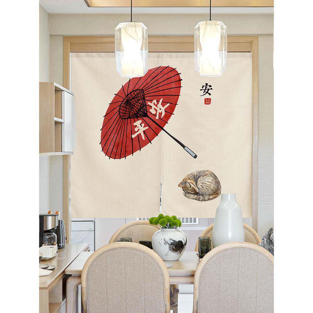 日式厨房帘帘隔F96T9T59断帘免打家孔用卧室半帘厕挡所卫生间遮布