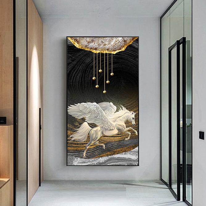 马到成功版竖壁画大气现轻奢欧玄关装饰画墙画走代廊过道无框玄关