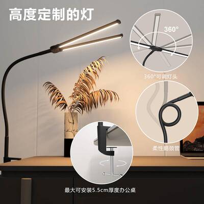 跨境led护眼台灯桌面屏幕鹅颈管双头夹子灯多功能美甲学习阅读灯