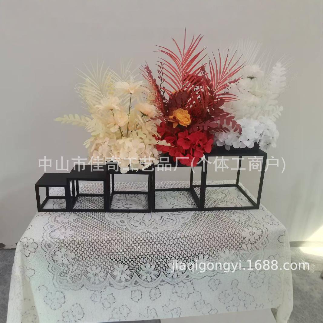 婚庆道具黑色几何方框路引铁艺立体摆件婚礼装饰迎宾区布置新款花