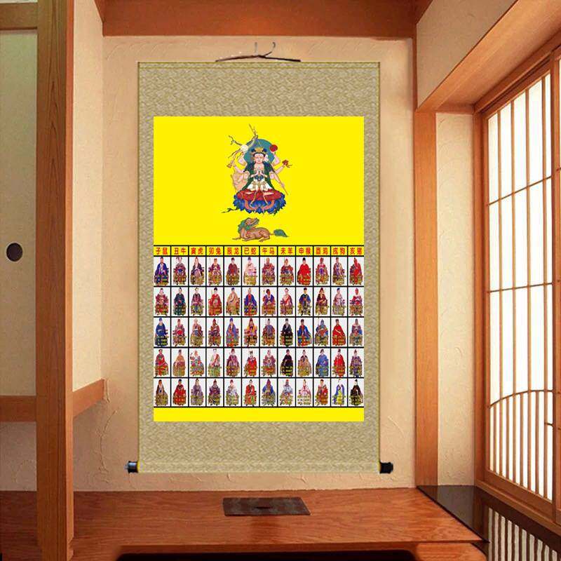 绢布六十甲子太岁神像挂画元君画像人物卷轴画当值年太岁60花甲子