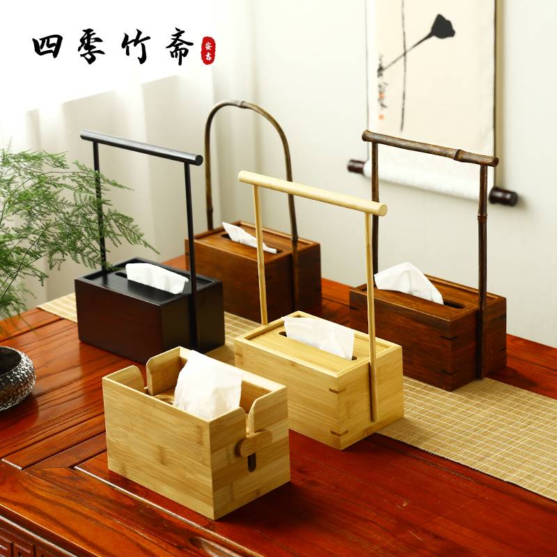 创意餐桌面茶几抽纸纸巾盒客厅轻奢高档设计感定 制logo木质新中