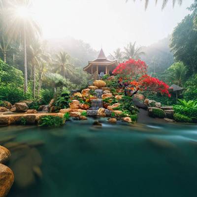 天然园林黄蜡石湖边驳岸石园林假山工程施工造景石溪流石景观石