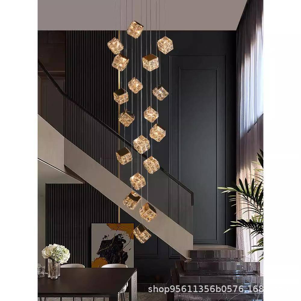 轻奢水晶楼梯间吊灯2025年新款挑高公寓别墅复式楼客厅长吊灯