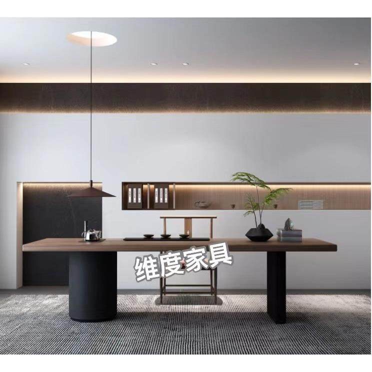 现代简约实木茶桌椅组合铁柜一体茶台办公室原木大板泡茶桌阳台