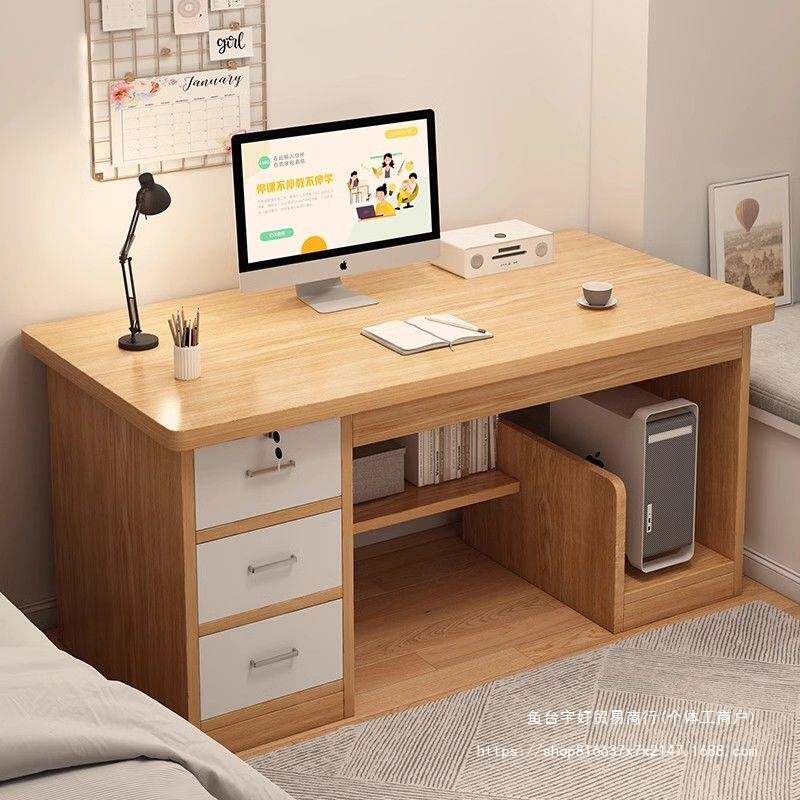 实木电脑桌家用书桌带抽屉简约办公桌工作台卧室学生学习写字桌子