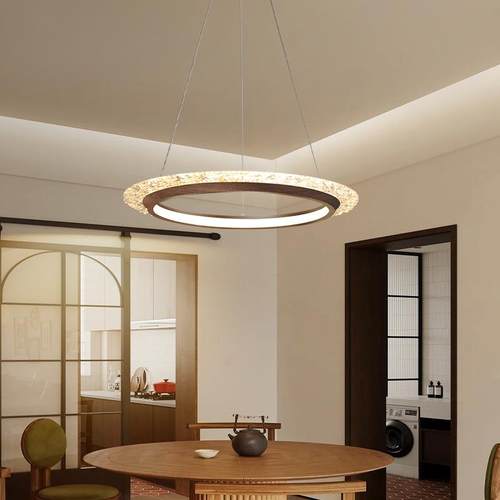 中古风餐厅吊灯智能美式复古胡桃色茶室吧台餐桌全光谱护眼吊灯