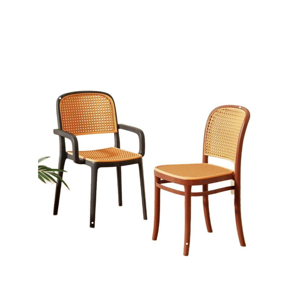 餐椅塑料藤编椅子家用新款餐桌椅可叠放扶手靠背凳子户外休闲板凳