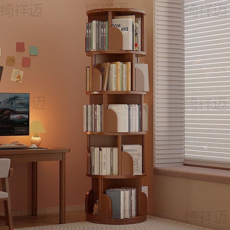 旋转书架家用圆形创意置物架度书柜落地简易学生儿童绘本收纳