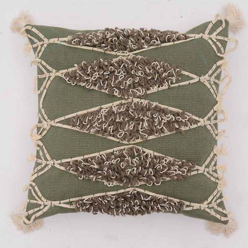 |绿谷印度进口手工编织抱枕客厅绿色棉麻流苏靠枕民宿装饰