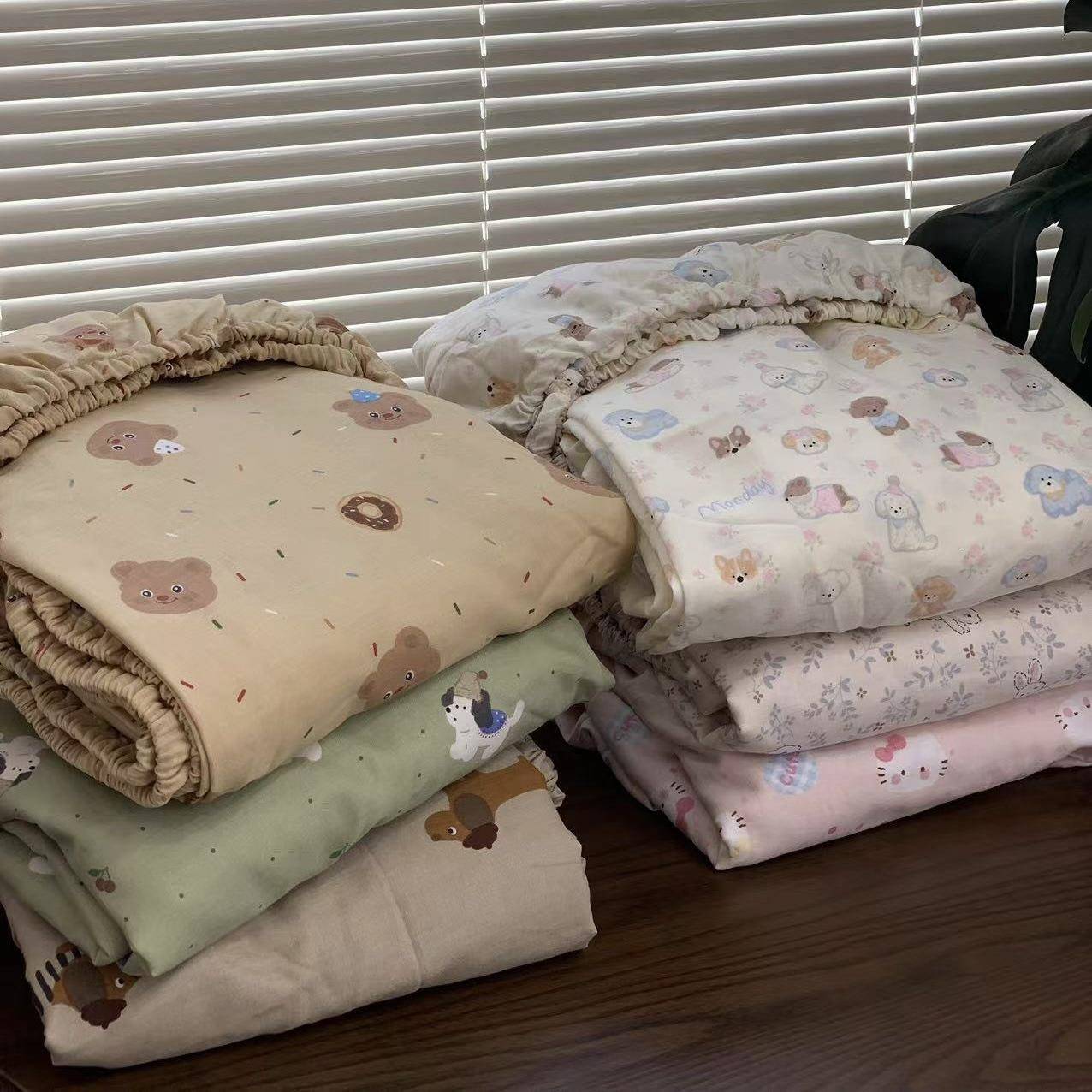 A类全棉双层纱床笠纯棉纱布床垫保护套卡通可爱透气亲肤母婴级