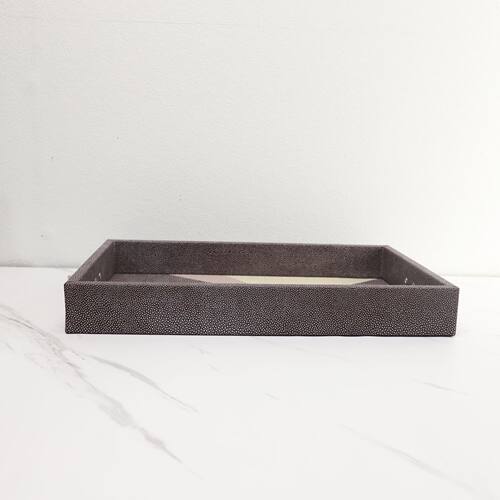 中式木质皮革双拼托盘样板房办公室茶水间客厅家居软装饰品摆件