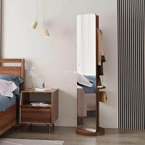 全身镜穿衣镜家用落地镜卧室可旋转移动实木带挂衣架女生试衣镜子
