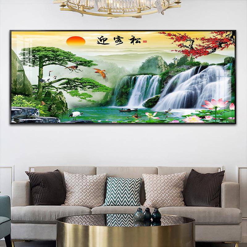 迎客松挂画办公室山水画装饰画中堂壁画国画新中式风景画现代简约