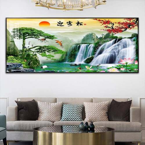 迎客松挂画办公室山水画装饰画中堂壁画国画新中式风景画现代简约