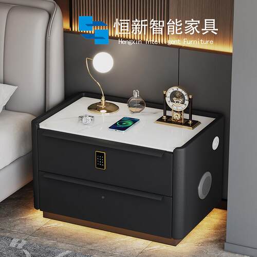 网红轻奢智能床头柜2床25新款带实木灯卧室k6悬浮头柜多功能收0纳