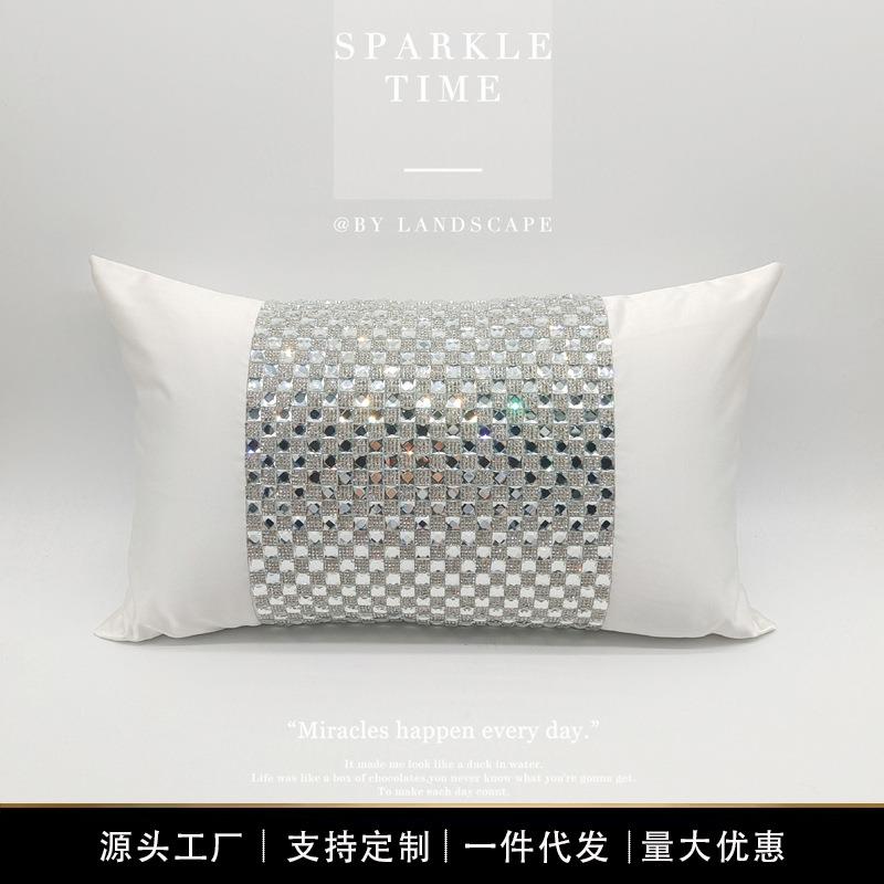 闪耀烫钻抱枕现代轻奢样板房简约腰枕布艺展厅酒店床品装饰长方形