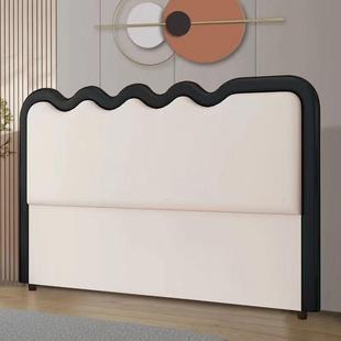 新款法式涟漪波浪实木框架结构落地一体床头软包简约现代靠背