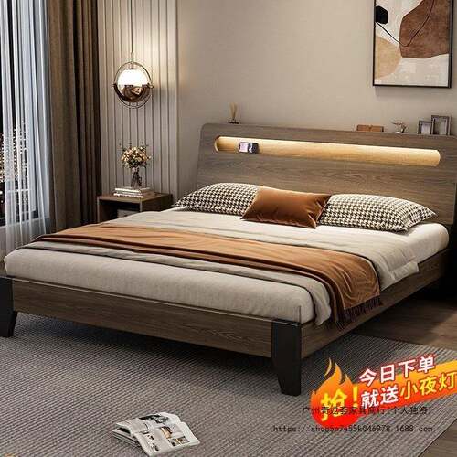 实木床现代简约双人床1.8米工厂直销1.5出租房经济型1.2m单人床架