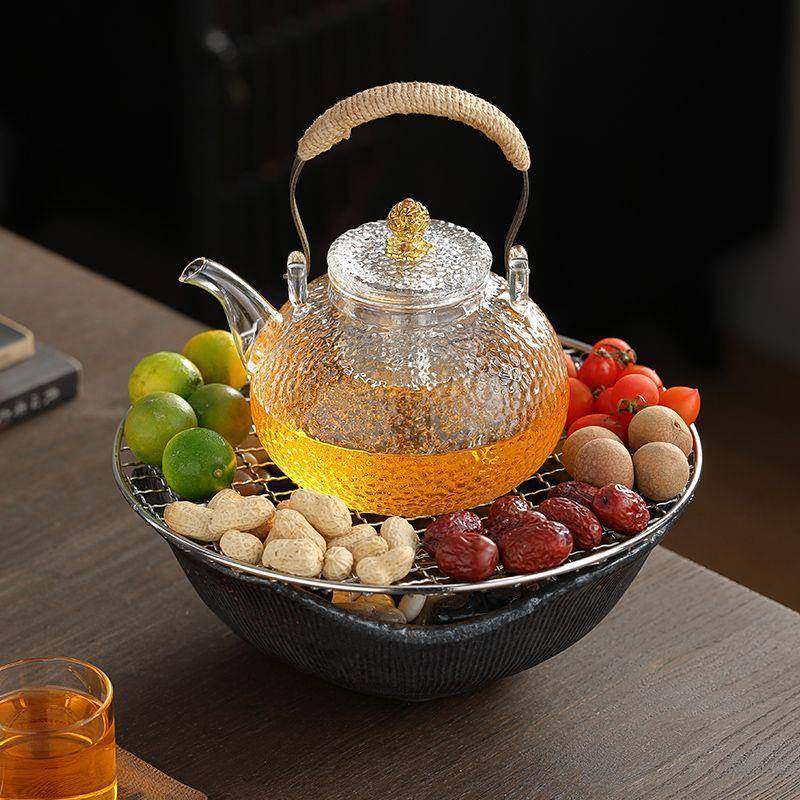 围炉冬天室内阳台家用中式网红电陶炉玻璃茶壶煮茶器烤火取暖套装