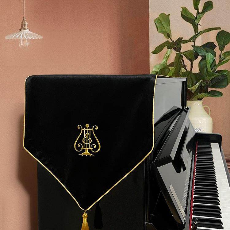 轻奢丝绒钢琴披美式复古琴旗桌旗装饰盖巾布艺钢琴防尘盖布谱架垫