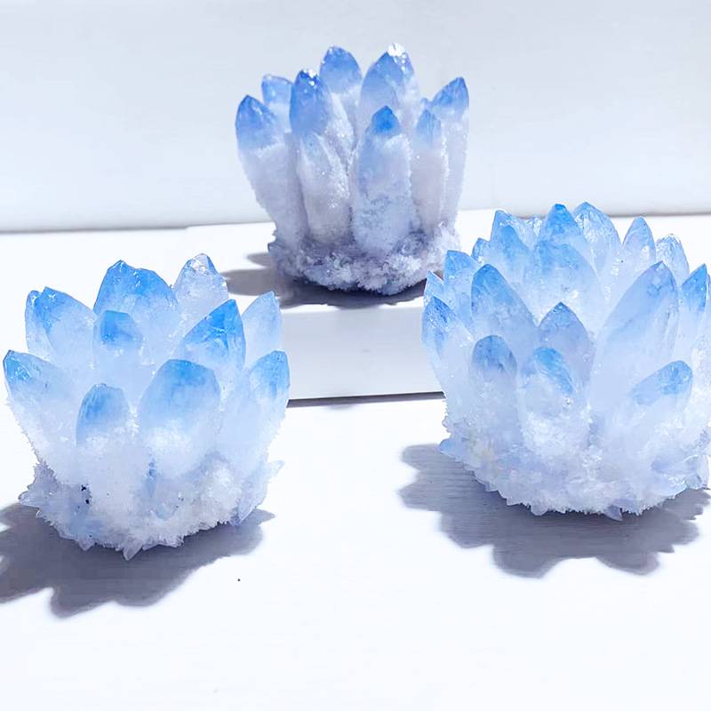 蓝水晶簇消磁净化办公室居家装饰水晶簇晶花原石摆件跨境热销