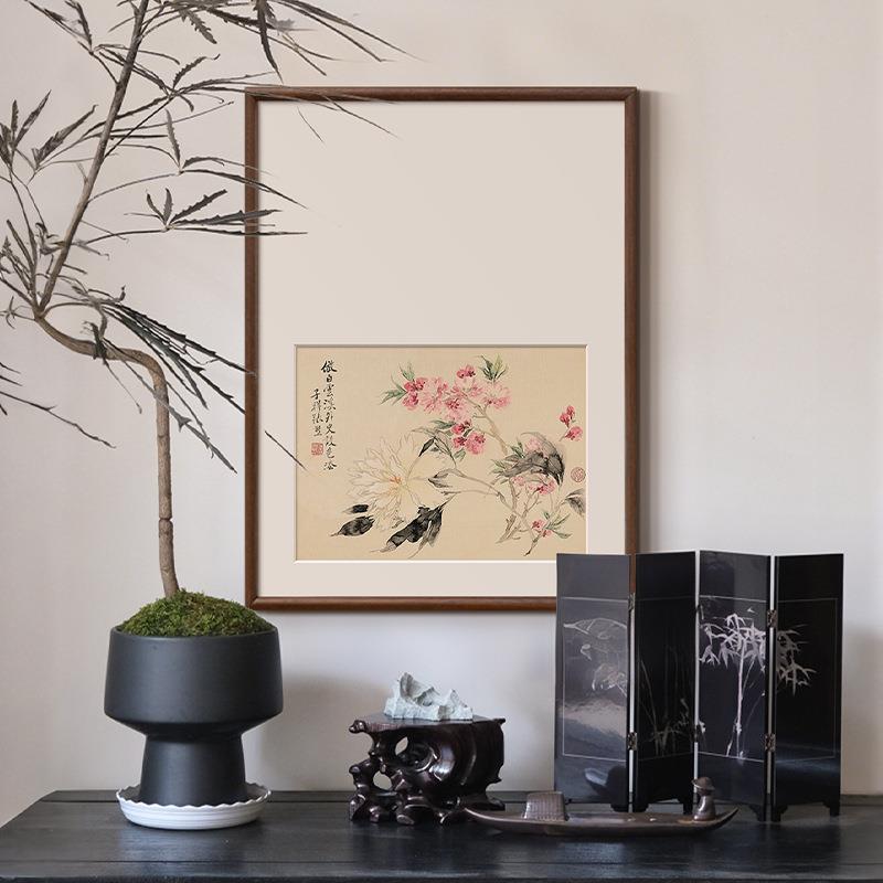 春花秋实花卉新中式挂画写意水墨宋画电表箱书房茶室实木框装饰画