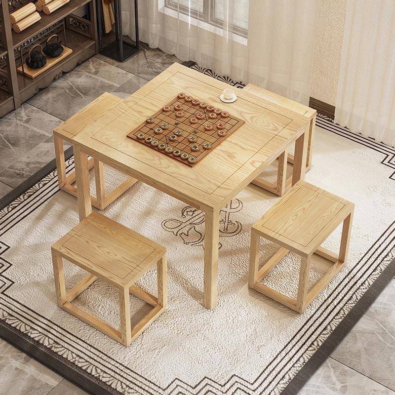 新中式实木八仙桌古韵茶室棋牌室品茶正方形桌椅组合家用原木餐桌